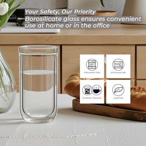 Aquach Double Wall Glass Cup 16oz 2pcs, Clear Insulated Coffee Drinking Glasses, Single Mouth/Double Body - Image 3