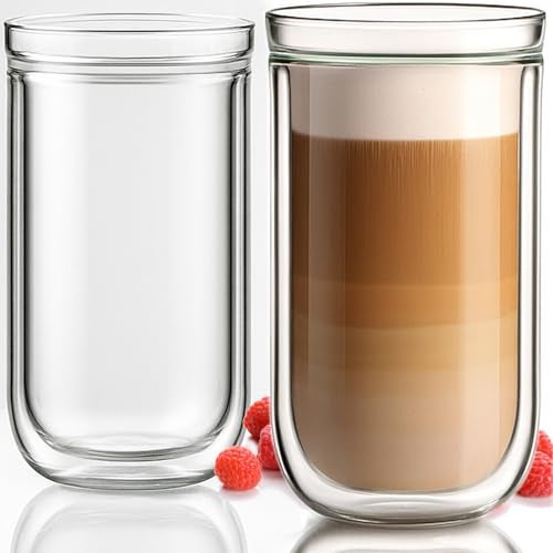 Aquach Double Wall Glass Cup 16oz 2pcs, Clear Insulated Coffee Drinking Glasses, Single Mouth/Double Body - Image 1