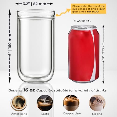 Aquach Double Wall Glass Cup 16oz 2pcs, Clear Insulated Coffee Drinking Glasses, Single Mouth/Double Body - Image 4