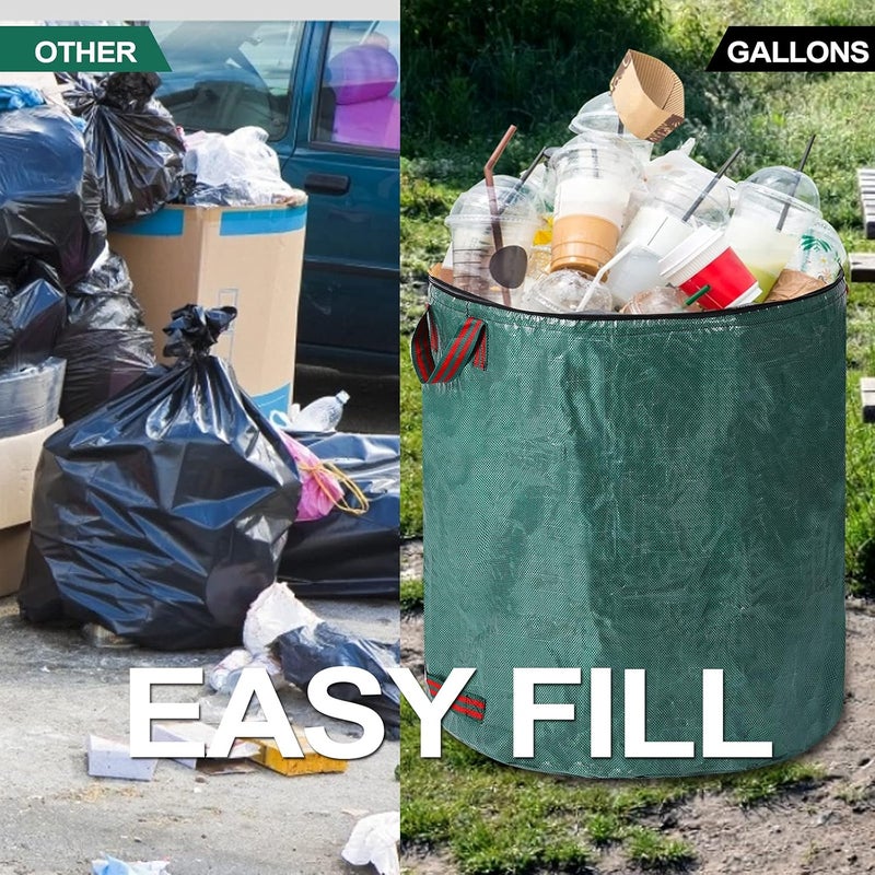 Pilntons 4 Pack 72 Gallons Reusable Yard Waste Bags with Lid Extra Large Lawn Leaf Bags Heavy Duty with 4 Handles Garden Waste Bags Container for Clean Up Outdoor Debris Leaves Grass Clippings - Image 4