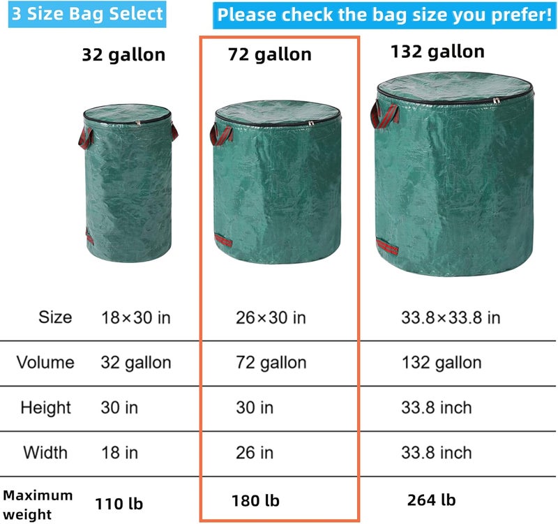 Pilntons 4 Pack 72 Gallons Reusable Yard Waste Bags with Lid Extra Large Lawn Leaf Bags Heavy Duty with 4 Handles Garden Waste Bags Container for Clean Up Outdoor Debris Leaves Grass Clippings - Image 2