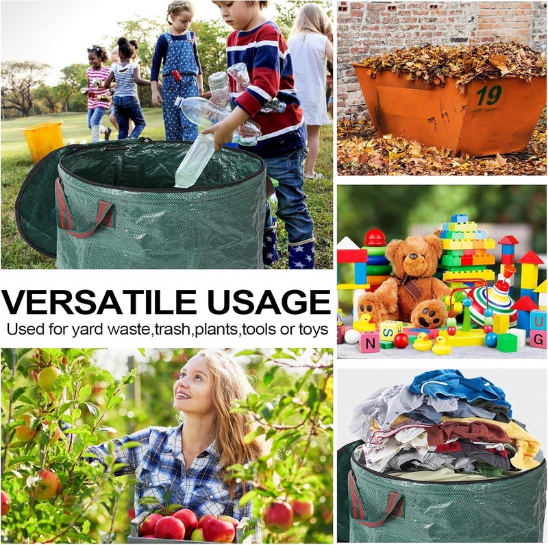 Pilntons 4 Pack 72 Gallons Reusable Yard Waste Bags with Lid Extra Large Lawn Leaf Bags Heavy Duty with 4 Handles Garden Waste Bags Container for Clean Up Outdoor Debris Leaves Grass Clippings - Image 5
