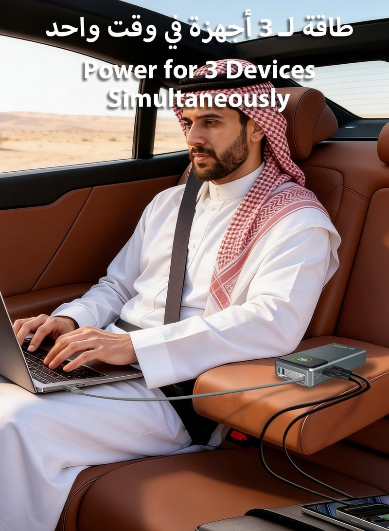 دوداو K31Pro بنك طاقة 20000 مللي أمبير 45 واط مع كابل مدمج قابل للسحب 70 سم | شاحن محمول ثلاثي المخارج بشحن سريع PD QC VOOC للهاتف، التابلت، اللابتوب | حقيبة طاقة ذكية بشاشة رقمية للسفر والأنشطة الخارجية - Image 3