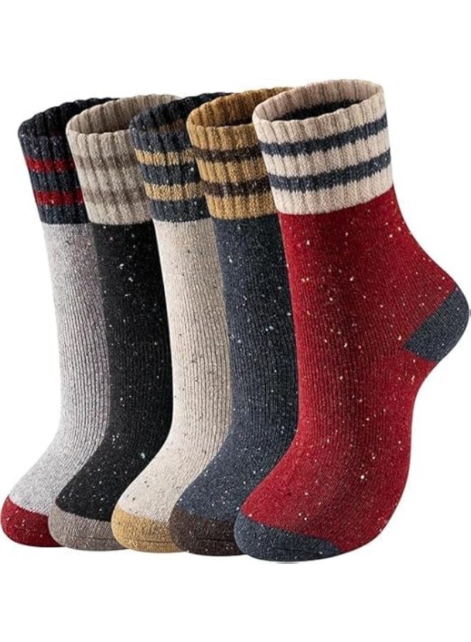 5 أزواج من الجوارب الصوفية للنساء والرجال، سميكة الحياكة القديمة طاقم الجوارب الشتوية، دافئة ناعمة مزيج الصوف الحرارية الجوارب العادية للطقس البارد المشي لمسافات طويلة التخييم في الهواء الطلق - Image 1