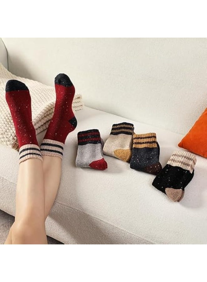 5 أزواج من الجوارب الصوفية للنساء والرجال، سميكة الحياكة القديمة طاقم الجوارب الشتوية، دافئة ناعمة مزيج الصوف الحرارية الجوارب العادية للطقس البارد المشي لمسافات طويلة التخييم في الهواء الطلق - Image 2