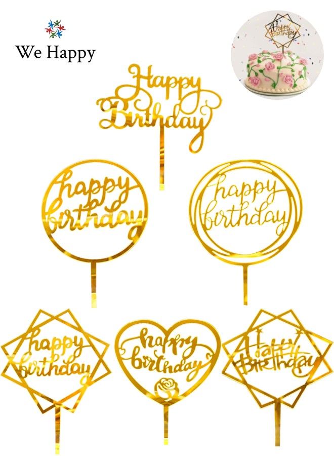 We Happy 6 Pcs Happy Birthday Cake Topper Set Mirrored Acrylic Cupcake Topper Perfect for Decorations or Party Supplies  - Image 1