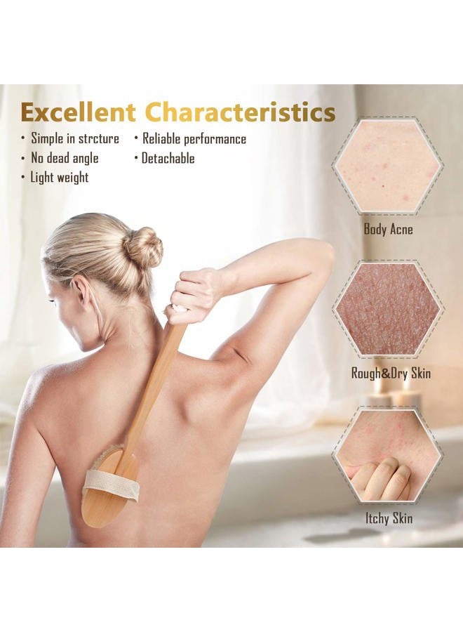 Bamfan Body Brush for Bath or Shower - Dry or Wet Skin Exfoliating Long Wood Handle Back Scrubber with White Sponge - Image 3