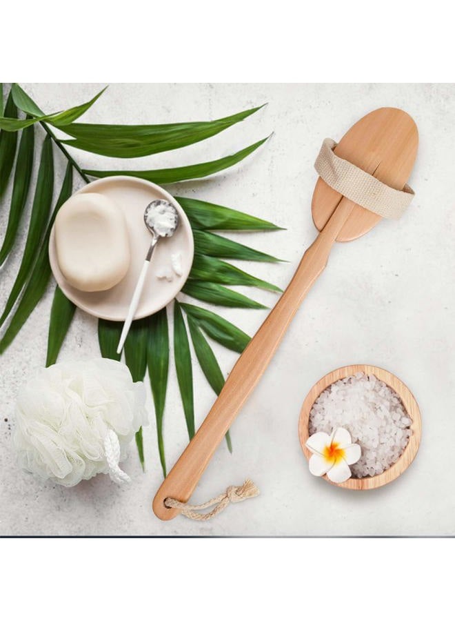 Bamfan Body Brush for Bath or Shower - Dry or Wet Skin Exfoliating Long Wood Handle Back Scrubber with White Sponge - Image 5