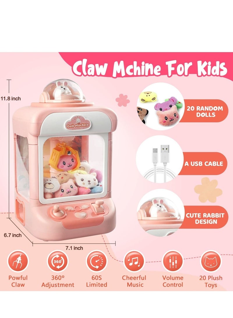 WALALLA Claw machine toys mini vending machines candy grabber prize dispenser toys for girls electronic arcade claw game machine for party birthday valentine's gifts with lights sound with 20 mini plush toys - Image 5