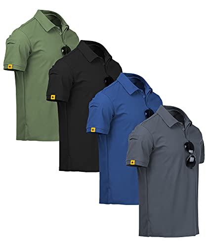 ZITY 4 Pack Mens Polo Shirt Short Sleeve Sports Golf Tennis T-Shirt Athletic Collared Tactical Shirts - Image 1