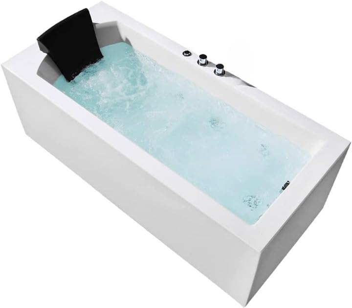 MIVOX MIVOX Acrylic Massage Bathtub Bubble Bath and Filler System Rectangle Hydro Massage Tub with Right Side Drain Freestanding Bathtub Touch Control Panel bathtub - Image 3