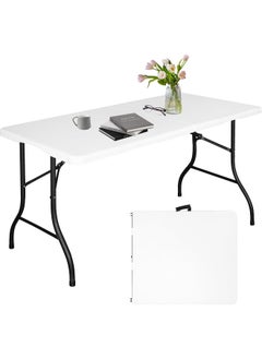 MOMENT [1.5M] Foldable Lightweight Trestle Outdoor Camping Tables, Heavy Duty Plastic Outdoor Picnic Table, Folding Trestle Table For Bbq Party, Folds In Half With Carry Handle, White [150×70×75Cm]  - Image 1