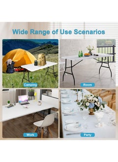 MOMENT [1.5M] Foldable Lightweight Trestle Outdoor Camping Tables, Heavy Duty Plastic Outdoor Picnic Table, Folding Trestle Table For Bbq Party, Folds In Half With Carry Handle, White [150×70×75Cm]  - Image 5
