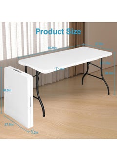 MOMENT [1.5M] Foldable Lightweight Trestle Outdoor Camping Tables, Heavy Duty Plastic Outdoor Picnic Table, Folding Trestle Table For Bbq Party, Folds In Half With Carry Handle, White [150×70×75Cm]  - Image 2