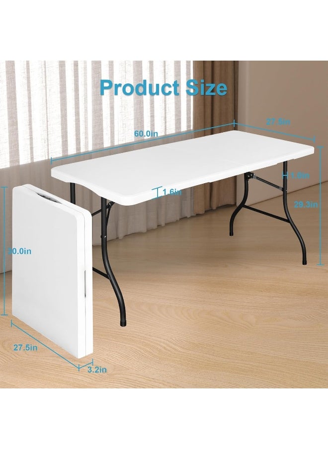 MOMENT [1.5M] Foldable Lightweight Trestle Outdoor Camping Tables, Heavy Duty Plastic Outdoor Picnic Table, Folding Trestle Table For Bbq Party, Folds In Half With Carry Handle, White [150×70×75Cm]  - Image 2