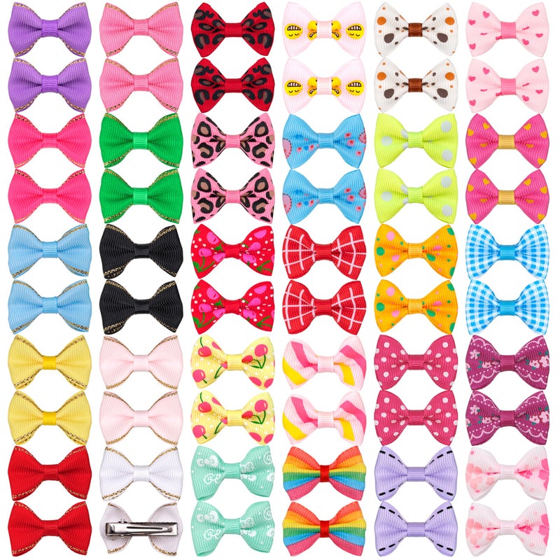 YAKA 60PCS30Pairs Cute Puppy Dog Small Bowknot Hair Bows with Clips Hair Handmade Accessories Bow Pet Grooming Products 60 PcsCute Patterns