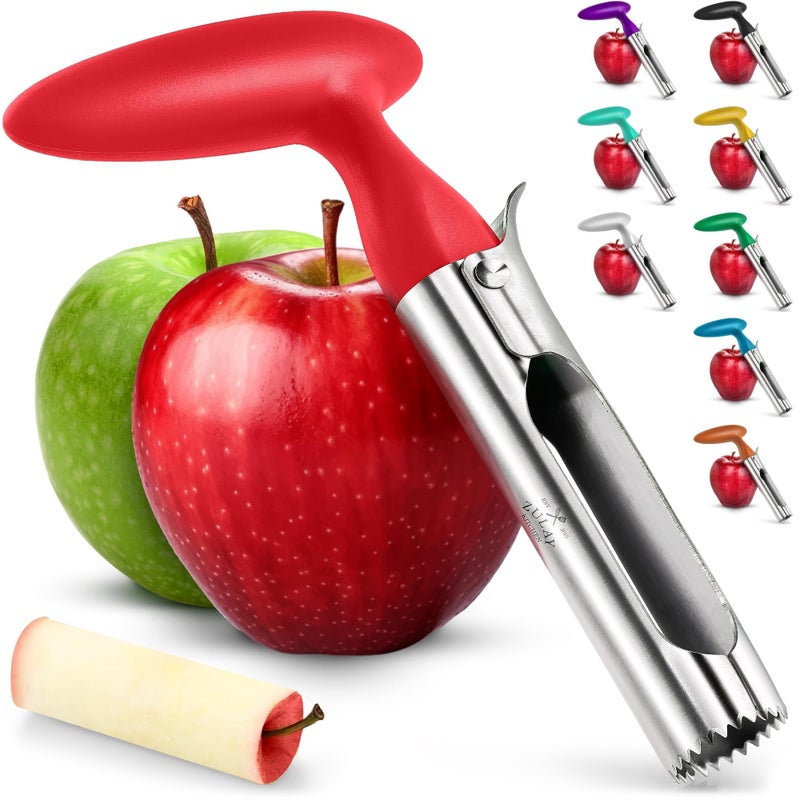 Zulay Kitchen Premium Apple Corer Tool Ultra Sharp Stainless Steel Serrated Blades for Easy Coring Easy to Use Clean Durable Apple Corer Remover for Baking Apples More Red