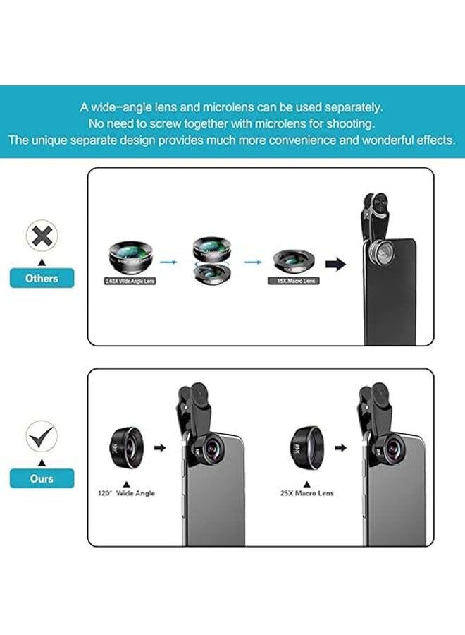 7-in-1 Phone Camera Lens Kit - 210° Fisheye Lens + 25x Macro Lens + 120° Wide-Angle Lens + Telephoto Lens + CPL + Kaleidoscope + Starburst, Clip-On Camera Lens - Image 5