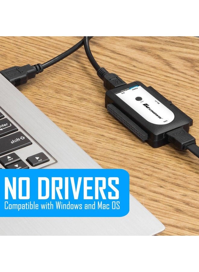 KingWin USI-2535 Universal USB 2.0 to SSD/SATA/IDE Adapter for 2.5 Inch, 3.5 Inch, 5.25 Inch Hard Drives with One Touch Back-Up, and Power Supply Included. Perfect Solution for Easily Access, Back Up, - Image 2