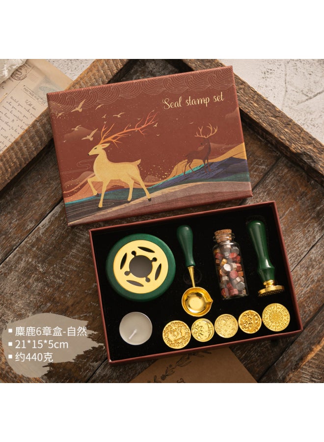 Autonomy Fire Paint Seal Set Vintage Elk Gift Box Fire Paint Oven Seal Small Round Wax Set Wooden Handle Fire Paint Set - Image 1