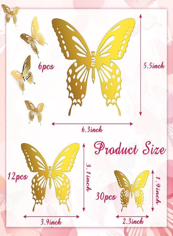 فيرايكل مجموعة فيرايكل لتزيين الجدران على شكل فراشات معدنية، 48 قطعة، 3 أحجام، زينة فراشات ثلاثية الأبعاد طائرة، ديكور فني يمكنك صنعه بنفسك لغرفة النوم، ديكور منزلي، ديكور جداري لحفلات الزفاف وأعياد الميلاد، 2.36 بوصة، 3.94 بوصة، 6.3 بوصة (ذهبي) - Image 2