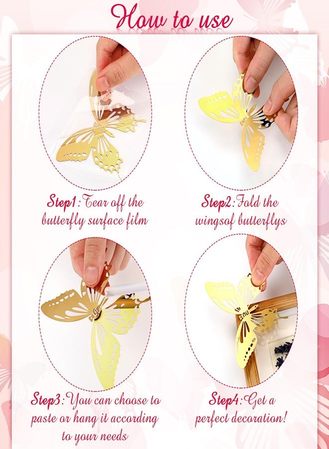 فيرايكل مجموعة فيرايكل لتزيين الجدران على شكل فراشات معدنية، 48 قطعة، 3 أحجام، زينة فراشات ثلاثية الأبعاد طائرة، ديكور فني يمكنك صنعه بنفسك لغرفة النوم، ديكور منزلي، ديكور جداري لحفلات الزفاف وأعياد الميلاد، 2.36 بوصة، 3.94 بوصة، 6.3 بوصة (ذهبي) - Image 3