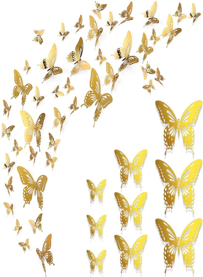 فيرايكل مجموعة فيرايكل لتزيين الجدران على شكل فراشات معدنية، 48 قطعة، 3 أحجام، زينة فراشات ثلاثية الأبعاد طائرة، ديكور فني يمكنك صنعه بنفسك لغرفة النوم، ديكور منزلي، ديكور جداري لحفلات الزفاف وأعياد الميلاد، 2.36 بوصة، 3.94 بوصة، 6.3 بوصة (ذهبي) - Image 1