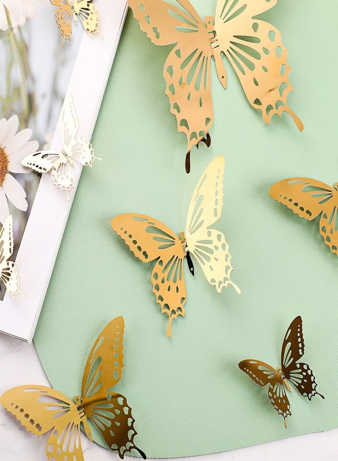 فيرايكل مجموعة فيرايكل لتزيين الجدران على شكل فراشات معدنية، 48 قطعة، 3 أحجام، زينة فراشات ثلاثية الأبعاد طائرة، ديكور فني يمكنك صنعه بنفسك لغرفة النوم، ديكور منزلي، ديكور جداري لحفلات الزفاف وأعياد الميلاد، 2.36 بوصة، 3.94 بوصة، 6.3 بوصة (ذهبي) - Image 5