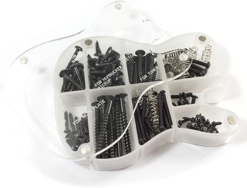 MAKA Guitar Screw Kit Assortment with Custom Acrylic Storage Box for Electric Guitar Bridge, Pickup, Pickguard, Tuner, Switch, Neck Plate, with Springs, Black - Image 4