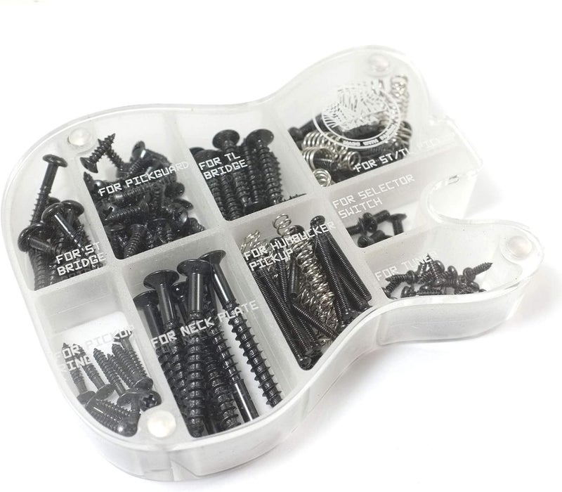 MAKA Guitar Screw Kit Assortment with Custom Acrylic Storage Box for Electric Guitar Bridge, Pickup, Pickguard, Tuner, Switch, Neck Plate, with Springs, Black - Image 3