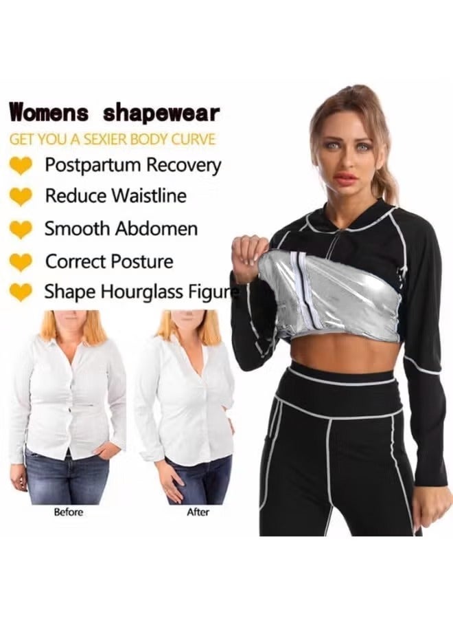 Jourvent Women’s Sauna Suit Set for Weight Loss, Premium High-Quality Breathable Fabric Quick-Dry Sweat-Wicking Compression Outfit, Zipper Long Sleeve Top & High-Waist Shaping Pants with Gloves & Shoe Covers - Image 5