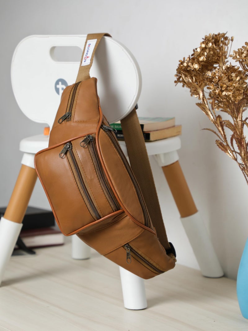 K London Stylish Real Leather Tan Waist Bag Elegant Style Travel Pouch Passport Holder with Adjustable Strap(1452_Tann) - Image 2