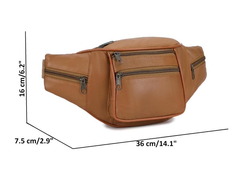 K London Stylish Real Leather Tan Waist Bag Elegant Style Travel Pouch Passport Holder with Adjustable Strap(1452_Tann) - Image 3