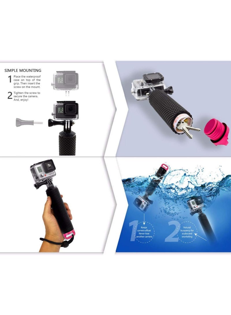 AROAQ Waterproof Floating Hand Grip Compatible with GoPro Hero 12 11 10 9 8 7 6 5 4 3+ 2 1 Session Black Silver Camera Handler & Handle Mount Accessories Kit for Water Sport and Action Cameras (PINK)  - Image 5