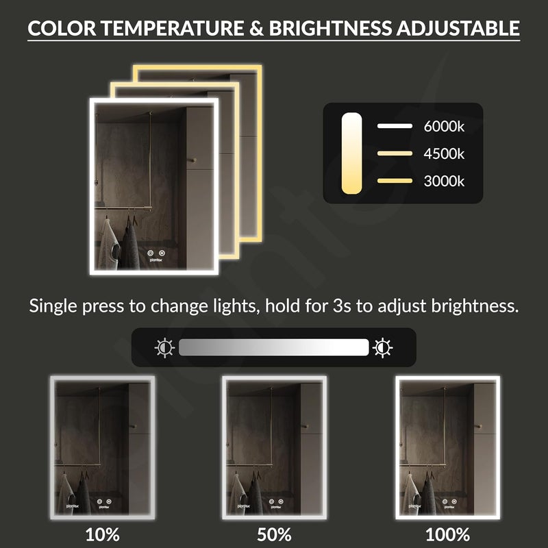 plantex Plantex Luxury Bathroom Cabinet with LED Mirror304 Grade Stainless Steel Mirror CabinetBathroom Shelf for Wall 19x27 InchLED Defogger BluetoothChrome  - Image 4