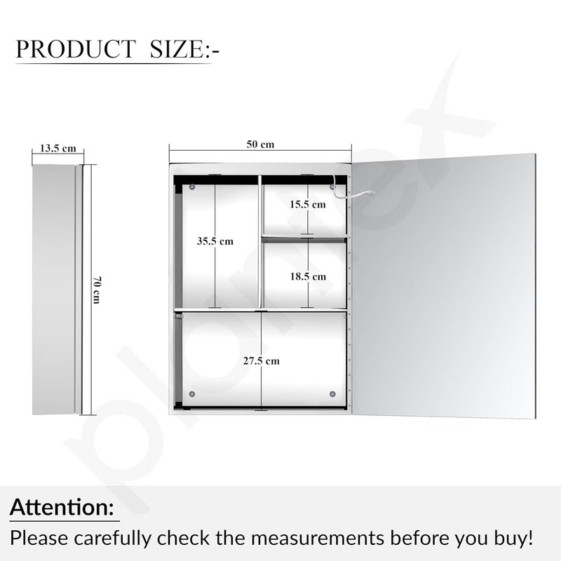 plantex Plantex Luxury Bathroom Cabinet with LED Mirror304 Grade Stainless Steel Mirror CabinetBathroom Shelf for Wall 19x27 InchLED Defogger BluetoothChrome  - Image 2