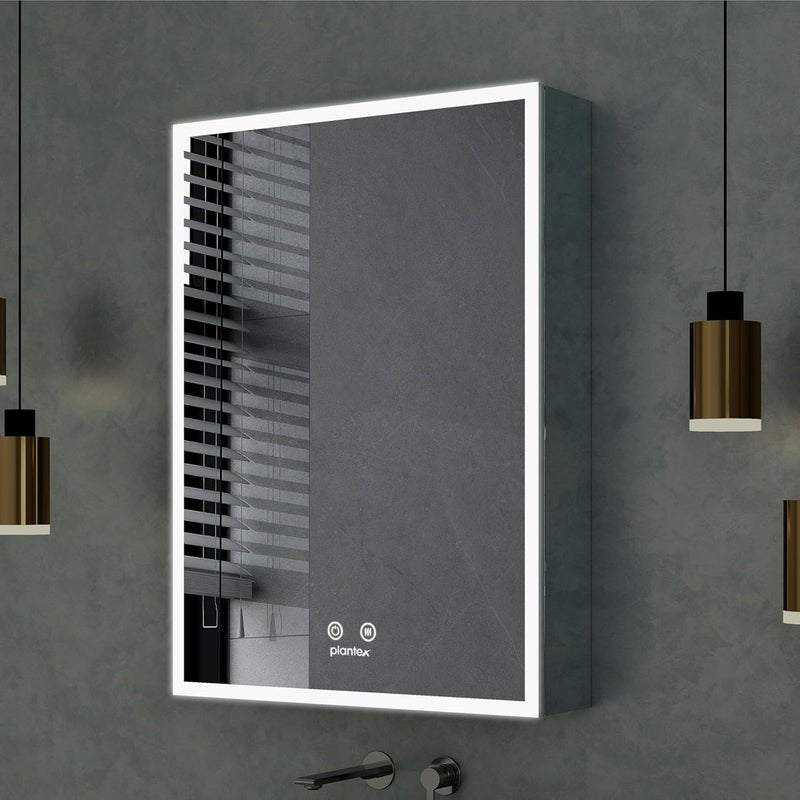 plantex Plantex Luxury Bathroom Cabinet with LED Mirror304 Grade Stainless Steel Mirror CabinetBathroom Shelf for Wall 19x27 InchLED Defogger BluetoothChrome  - Image 1