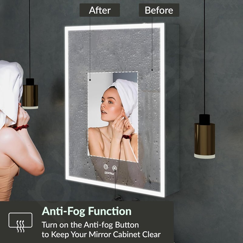 plantex Plantex Luxury Bathroom Cabinet with LED Mirror304 Grade Stainless Steel Mirror CabinetBathroom Shelf for Wall 19x27 InchLED Defogger BluetoothChrome  - Image 5