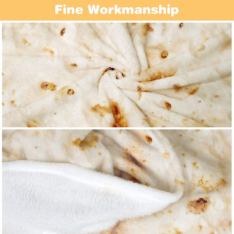 Letsfunny Burrito Tortilla رمي بطانية 2.0 من جانب بوريتوس تاكو تورتيلا التفاف غلاف عملاق مضحكة فانيلا واقعية مضحكة بطانيات جولة مضحكة للبالغين أطفال (47 بوصة) - Image 3