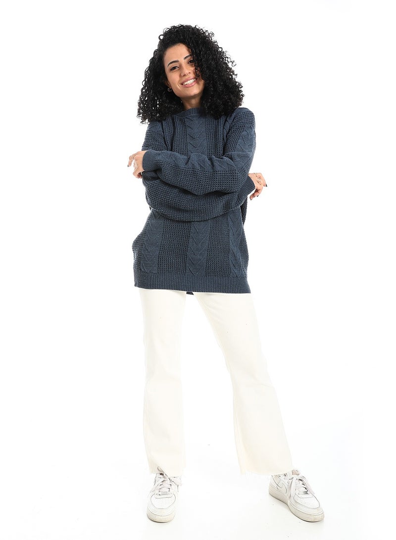 سيزار بلوفر صوف حريمي طويل مزود بتصمميات متعددة - Image 1