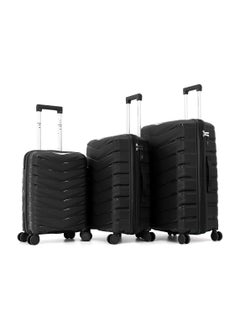 GIORDANO Durable PP Hard Shell Luggage Trolley Bag 3 Pieces Set,Black (S-20,M-24,L-28 Inch)  - Image 1