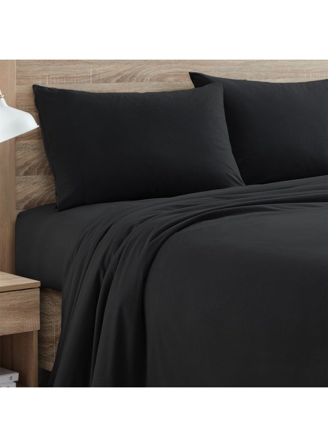 Lavish Touch Thread Count - 100% Cotton Double Brushed Flannel Sheet Set - 170 GSM Heavyweight, Deep Pockets, Pre-Shrunk & Anti-Pill, All Around Elastic – Queen -  Black - Image 1