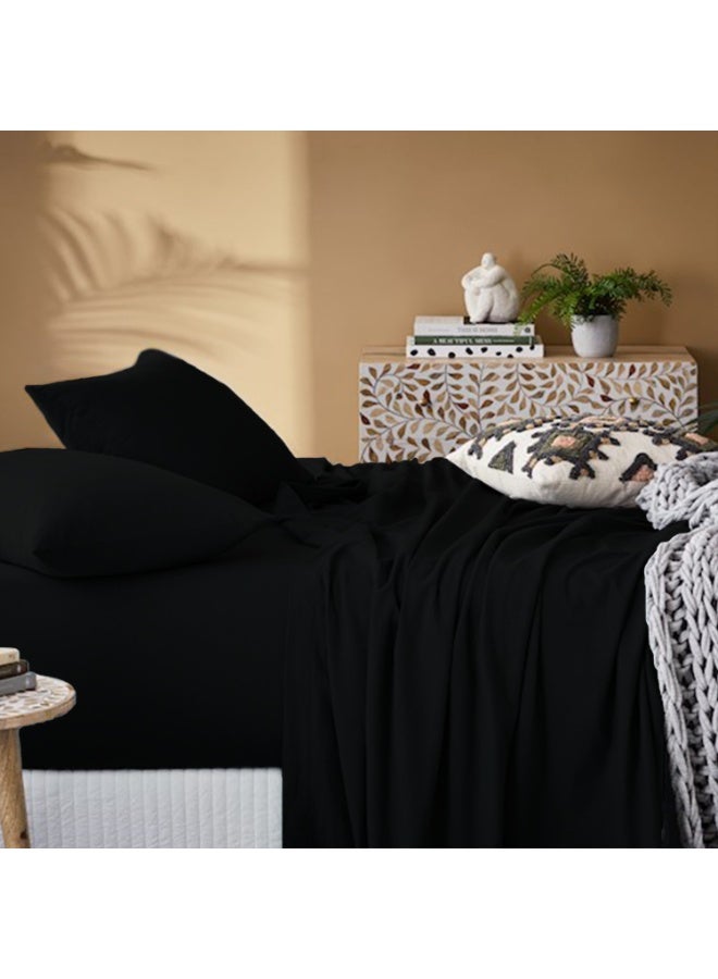 Lavish Touch Thread Count - 100% Cotton Double Brushed Flannel Sheet Set - 170 GSM Heavyweight, Deep Pockets, Pre-Shrunk & Anti-Pill, All Around Elastic – Queen -  Black - Image 2