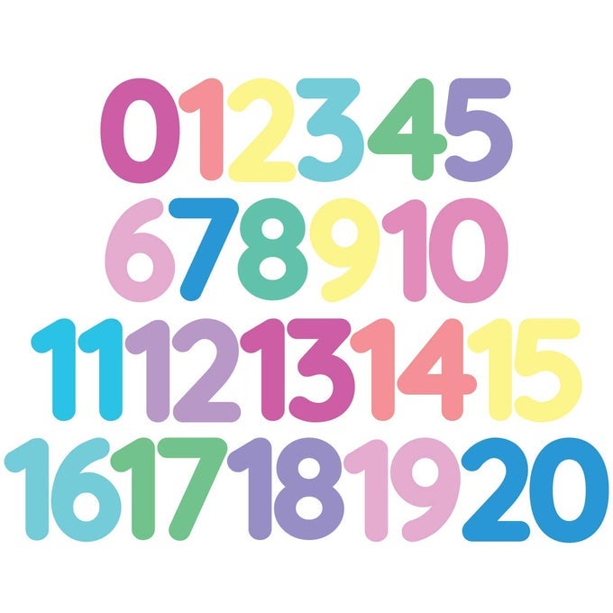 3INCH REMOVABLE PEEL STICK NUMBERS 020 WALL DECALS ASSORTED PASTEL COLORS