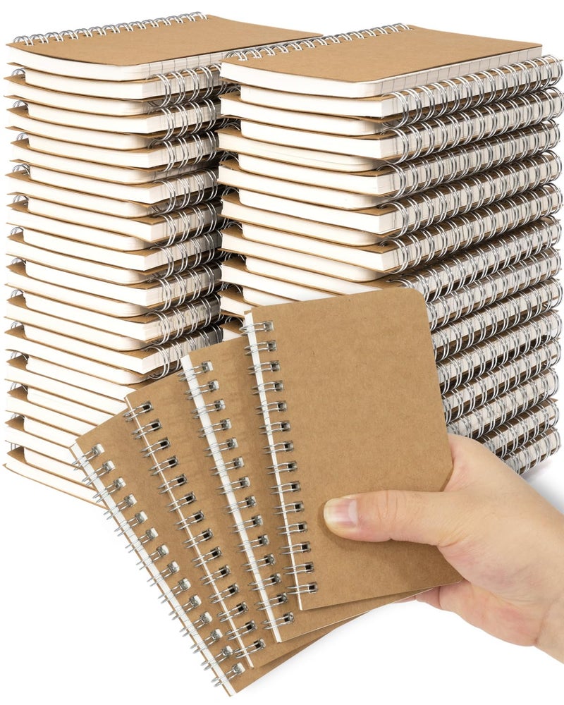 Dynta Pocket Notebooks Mini Notepads 3x5 Bulk, 60 Packs Lined Memo Pads, Small Spiral Notebooks Kraft Cover for Home, School, Office, Men, Women, Kids (60 Sheets/120 Pages) - Image 1