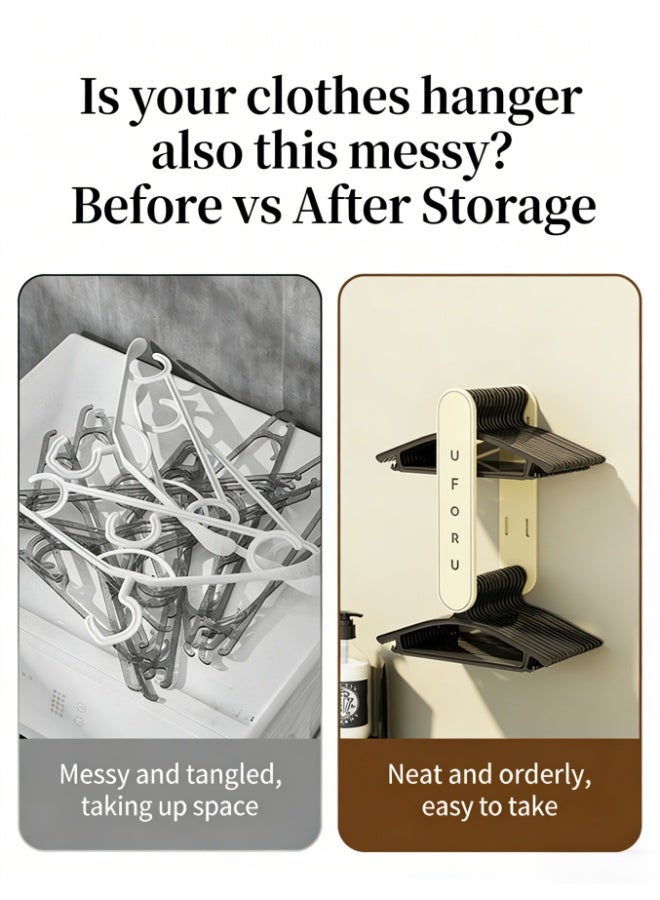 رف تخزين معلق على الحائط قابل للطي - منظم موفر للمساحة لتعليق الملابس المتناثرة، سعة كبيرة للغسيل والحمام (أبيض، D2013-4) - Image 2