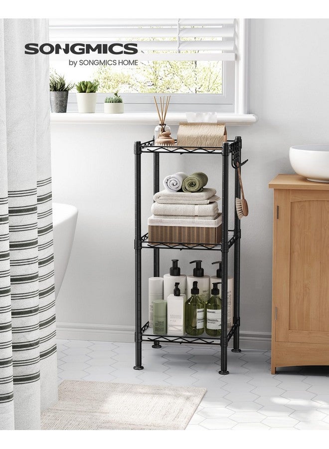 SONGMICS SONGMICS 3-Tier Bathroom Shelf, Storage Rack for Small Space, with 3 PP Shelf Liners, Removable Hook, Extendable Design, Ink Black and Translucent ULGR103B01  - Image 2