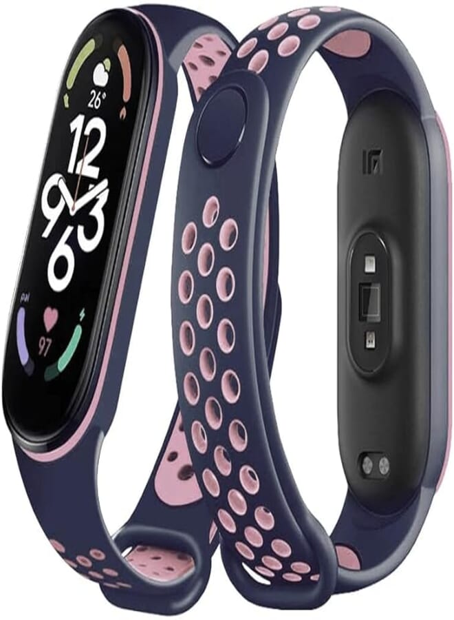 Next Next store Silicone Sport Strap Compatible with Mi Band 5 / Mi Band 6 Breathable Replacement Strap Compatible with Xiaomi Mi Band 5 6 Smart Watch, One Size (Blue/Pink)