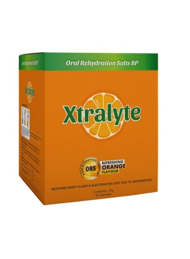 Xtralyte Oral Rehydration Salt Electrolyte Powder, Orange Flavour, 10 Sachets