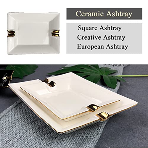 VOVCAMLS Ceramic Ashtray, Square European Ash Tray Creative Personality Ashtrays Indoor Outdoor Use for Living Room Coffee Home Office Table (Color : White, Size : L) - Image 2